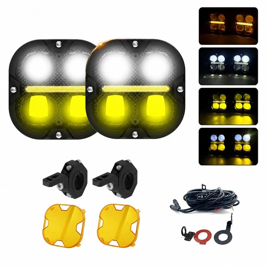 Motorcycle Fog Light 160W 4-Lens Dual Color DRL Auxiliary Light - Image 2