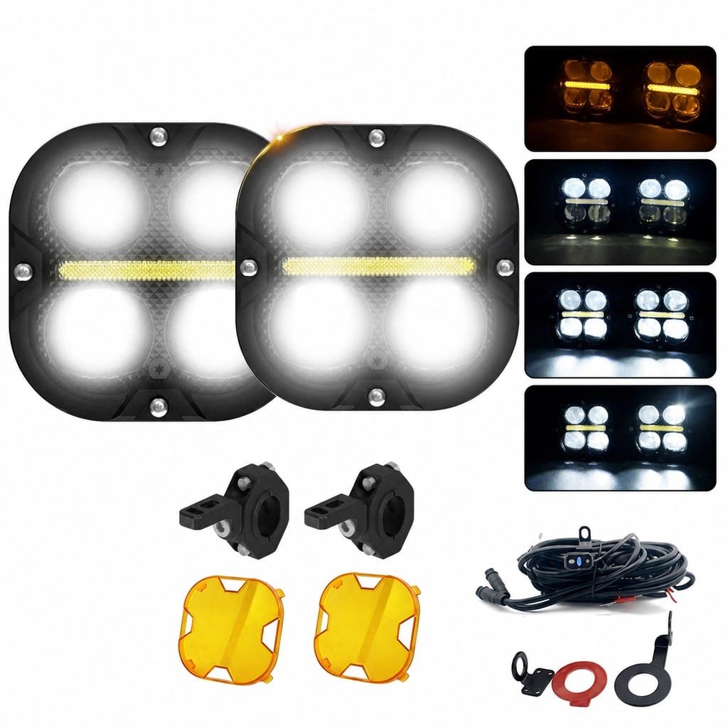 Motorcycle Fog Light 160W 4-Lens Dual Color DRL Auxiliary Light - Image 3
