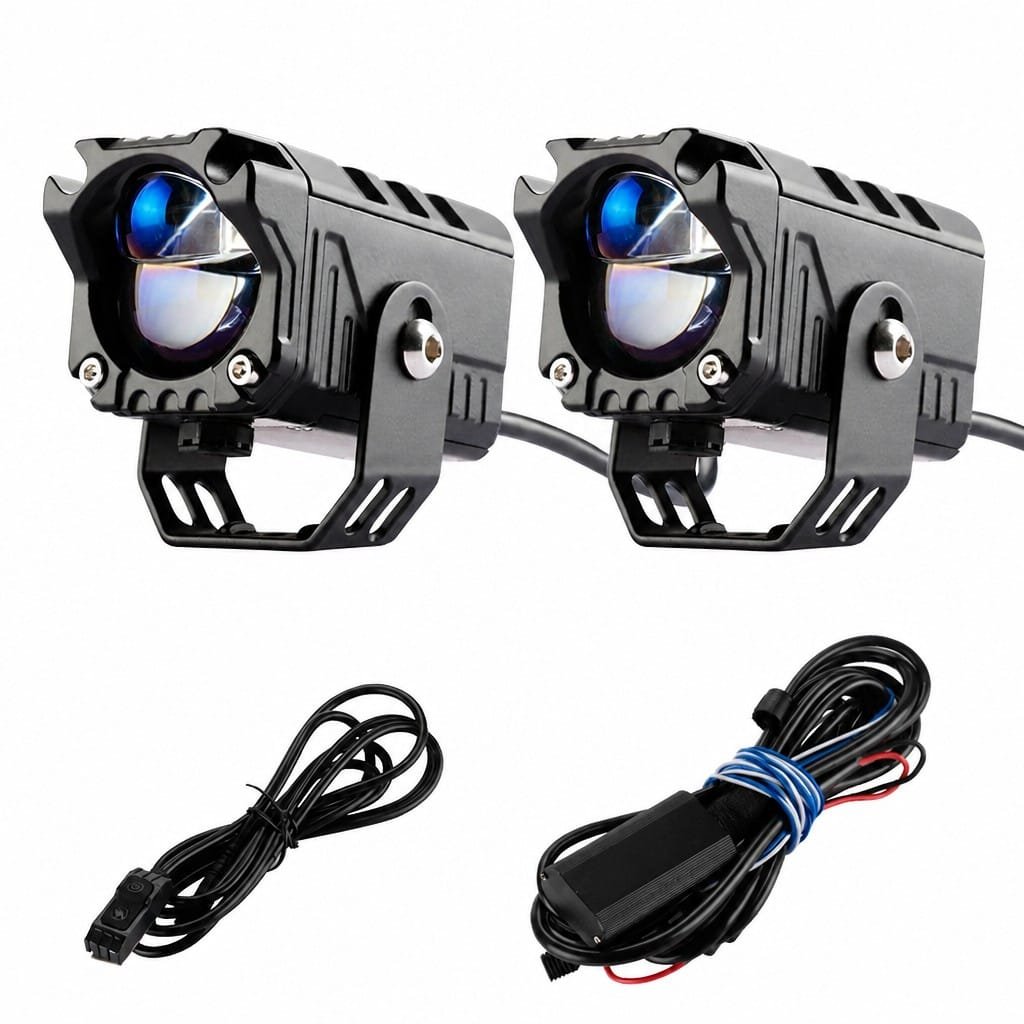 Motorcycle Lens Spotlight 80W Dual Color Devil Eye Auxiliary Light